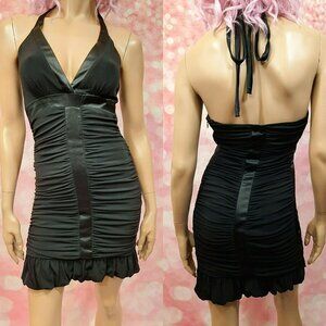 Cache Ruched Stretch Mini Cocktail Dress Size 2 Vintage Y2K 2000s Black Halter
